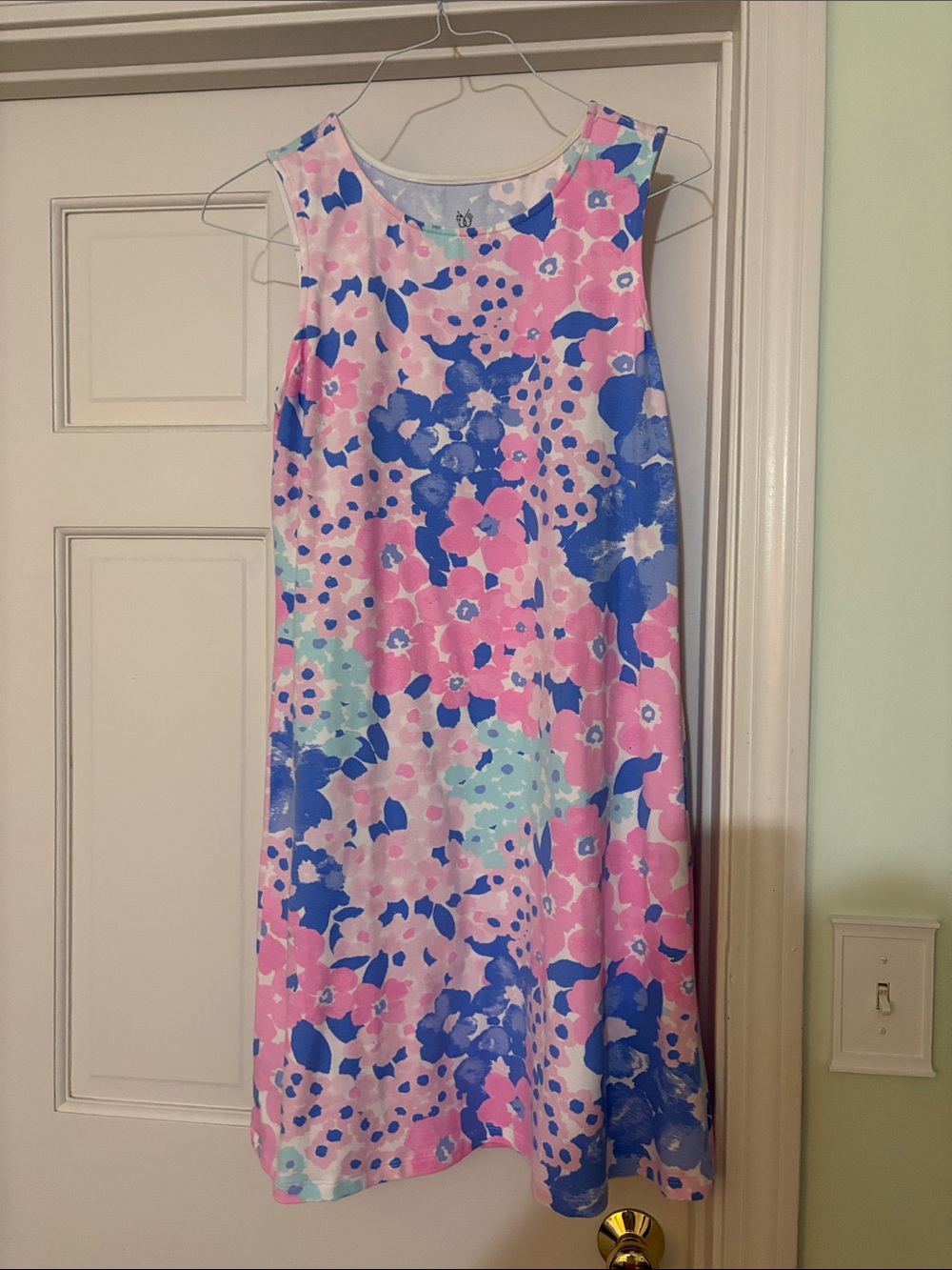 Mahi Gold Floral Sleeveless Shift Dress in Pink & Blue